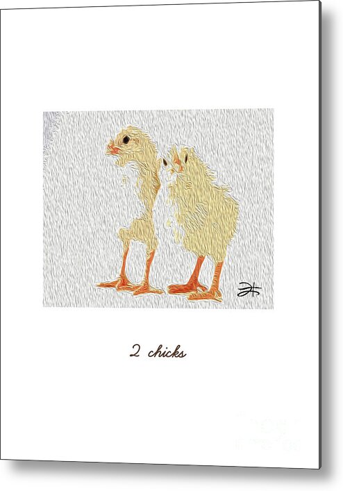Animals Metal Print featuring the mixed media 2 Chicks by Francelle Theriot