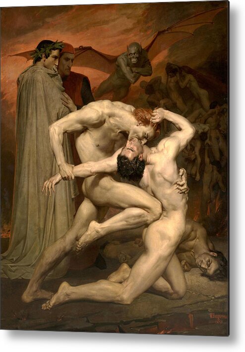 William-adolphe Bouguereau Metal Print featuring the painting Dante and Virgil in Hell, from 1850 by William-Adolphe Bouguereau