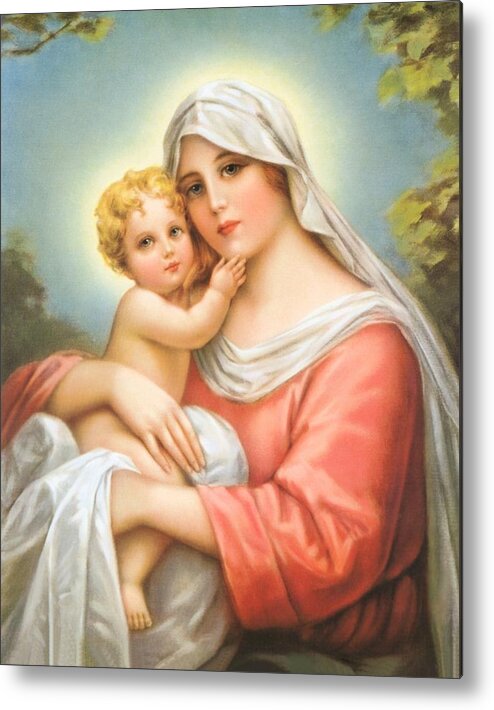 Christmas Metal Print featuring the painting Mary and Baby Jesus #1 by Artist Unknown