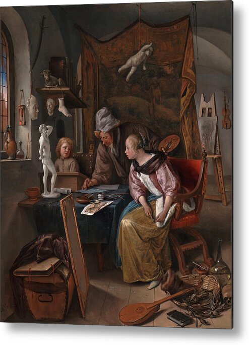 The Drawing Lesson Metal Print By Jan Steen