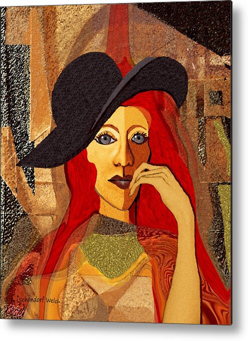 Woman Metal Print featuring the painting 200 - Woman with black hat .... by Irmgard Schoendorf Welch