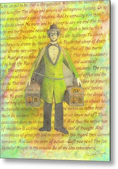 Yellow Metal Print featuring the mixed media 2B or not 2B by Desiree Paquette