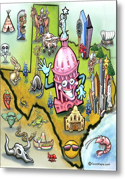Austin Metal Print featuring the digital art Austin Texas Cartoon Map by Kevin Middleton