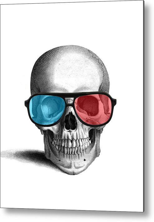 3d Glasses Metal Print featuring the digital art skull with 3D glasses by Madame Memento