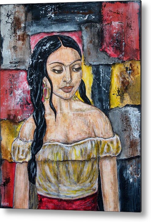 Folk Art Painting Metal Print featuring the painting Frida Kahlo #4 by Rain Ririn