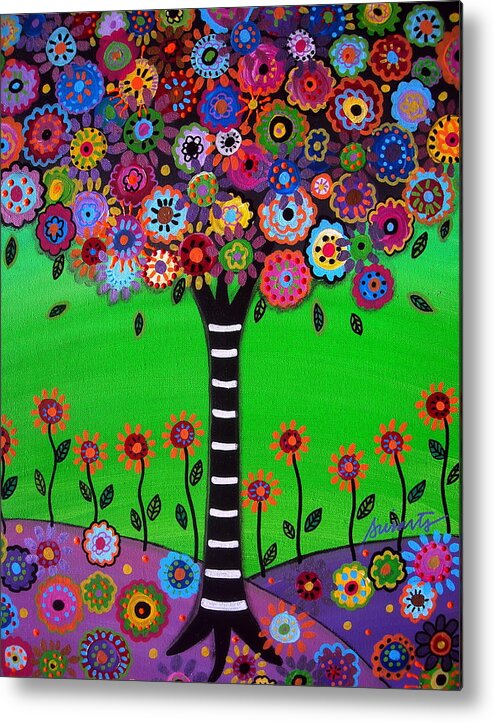Tree Of Hope Life Pristine Flowers Trees Blooms Prisarts Mexican Original Painting Happy Fall Autumn Summer Birthday Gift Bar Bat Mitzvah Congratulations Baby Room Nursery Home Design Cartera Turkus Metal Print featuring the painting Tree Of Life #41 by Pristine Cartera Turkus
