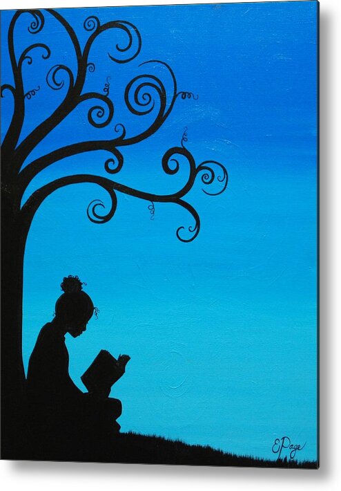 Girl Reading Under Tree Metal Print featuring the painting A Girl and Her Book by Emily Page