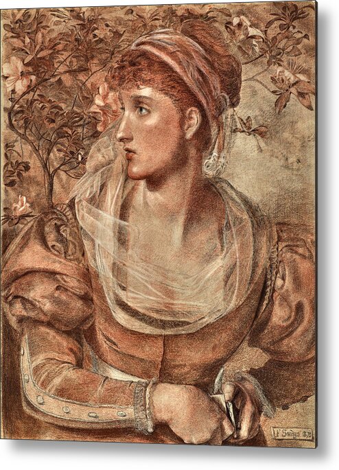 Frederick Sandys Metal Print featuring the drawing A Lady in Shakespearean Costume by Frederick Sandys