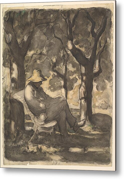 A Man Reading In A Garden Metal Print featuring the painting A Man Reading in a Garden by MotionAge Designs