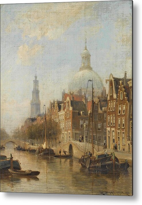 Cornelis Christaan Dommelshuize Metal Print featuring the painting A View Of An Amsterdam Canal, by Cornelis Christaan Dommelshuize