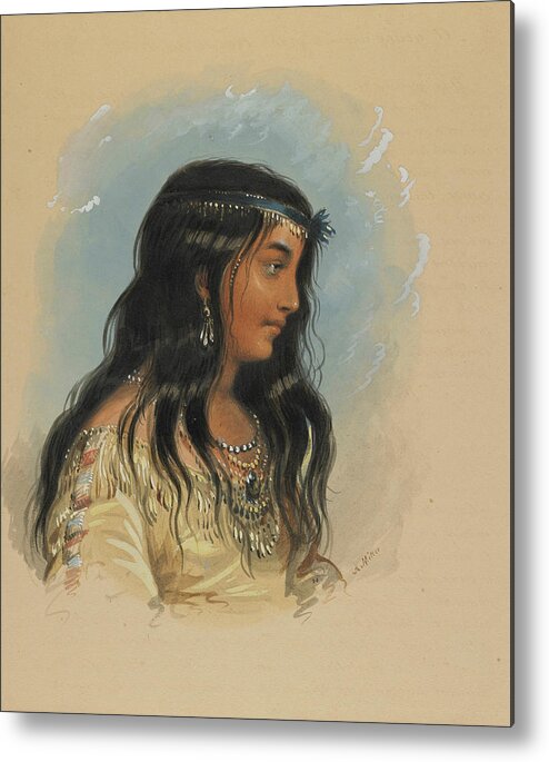 19th Century Art Metal Print featuring the painting A Young Woman of the Flat Head Tribe by Alfred Jacob Miller