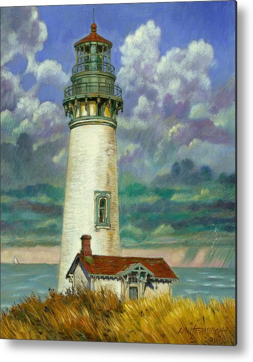 Lighthouse Metal Print featuring the painting Abandoned Lighthouse by John Lautermilch