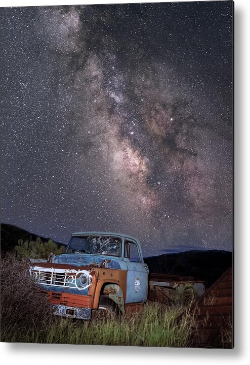 Milky Way Metal Print featuring the photograph Abandoned Truck in Terlingua by Hal Mitzenmacher