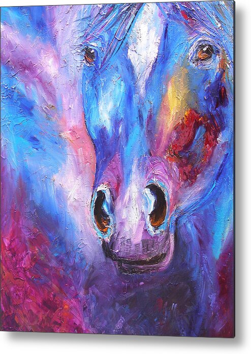 Horse Metal Print featuring the painting Abstract Blue Horse by Mary Jo Zorad