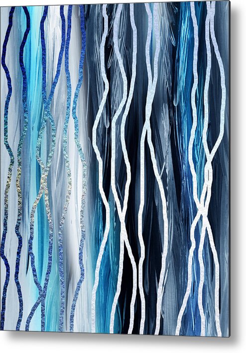 Abstract Line Metal Print featuring the painting Abstract Lines In Blue by Irina Sztukowski