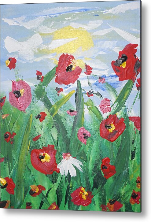 Abstract Metal Print featuring the painting Abstract poppies No 1 by Celestial Images