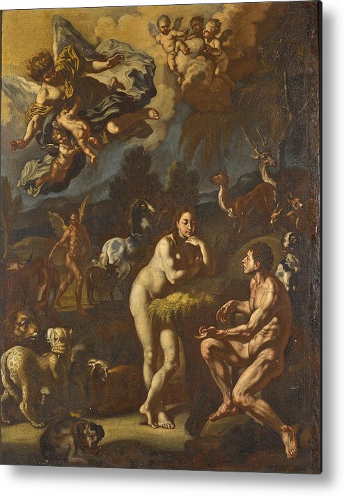 Follower Of Francesco Solimena Metal Print featuring the painting Adam and Eve by Follower of Francesco Solimena