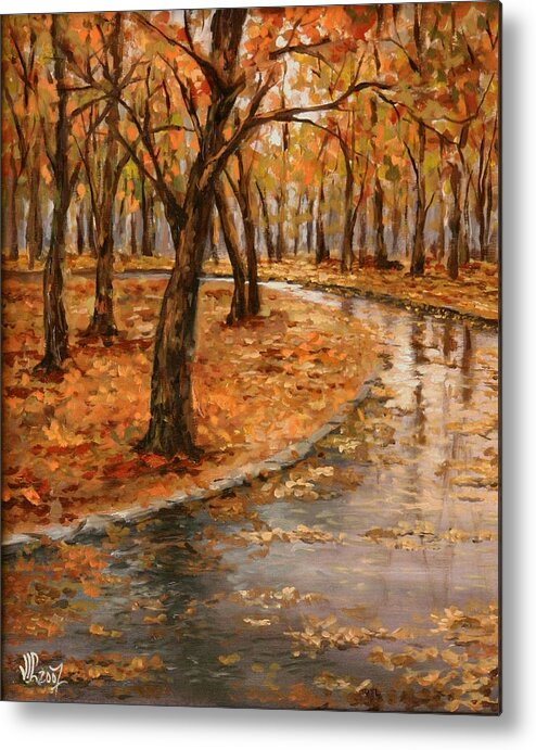 Rain Metal Print featuring the painting After rain,walk in the Central Park by Vali Irina Ciobanu