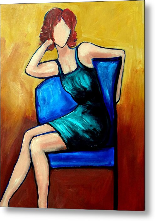 Color Metal Print featuring the painting Alice Redhead in a Green Dress by Katy Hawk