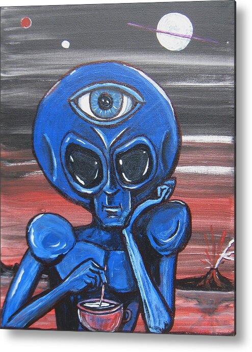 Third Eye Metal Print featuring the painting Alien With A Third-eye by Similar Alien