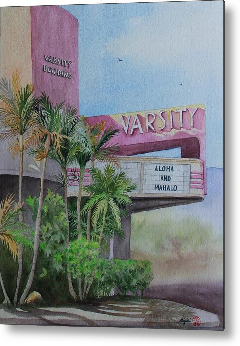 Hawaii Metal Print featuring the painting Aloha Varsity Theater by Kelly Miyuki Kimura