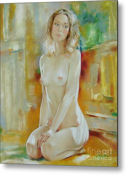 Art Metal Print featuring the painting Alone at home by Sergey Ignatenko