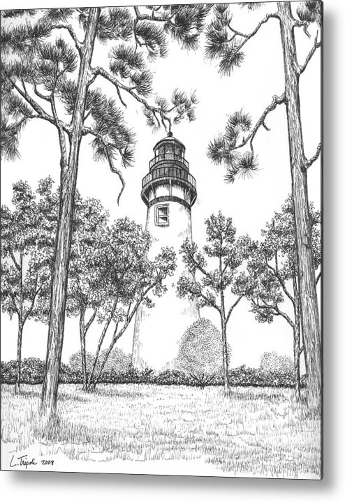Lighthouse Metal Print featuring the drawing Amelia Island Lighthouse by Lawrence Tripoli