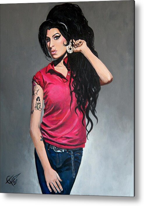 Amy Winehouse Metal Print featuring the painting Amy Winehouse Red Shirt by Tom Carlton