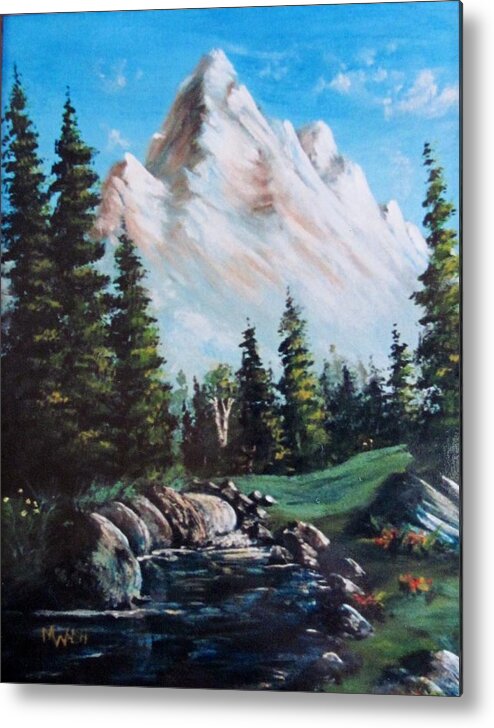 Landscapes Metal Print featuring the painting An Alpine stream by Megan Walsh