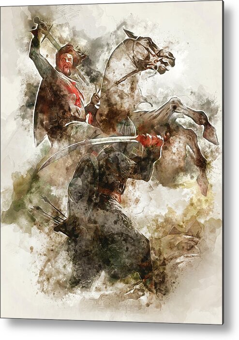 Ancient Templar Metal Print featuring the painting Ancient Templar Knight - Watercolor 10 by AM FineArtPrints