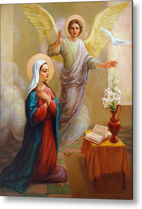 Annunciation Metal Print featuring the painting Annunciation To The Blessed Virgin Mary by Svitozar Nenyuk