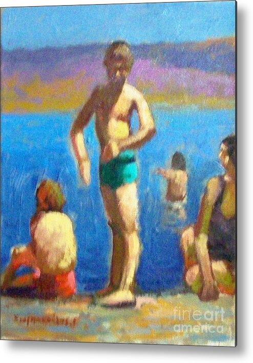 Seas Metal Print featuring the painting At the beach by George Siaba