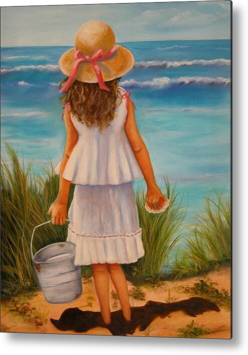 Children Metal Print featuring the painting At the Seashore by Joni McPherson