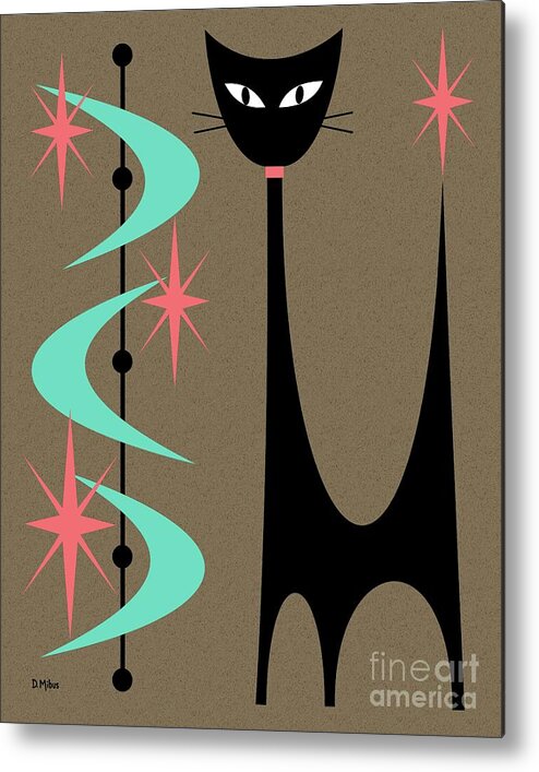 Mid Century Modern Metal Print featuring the digital art Atomic Cat Aqua and Pink by Donna Mibus