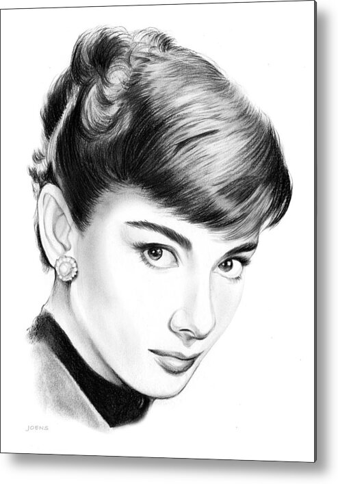 Screen Actress Metal Print featuring the drawing Audrey Hepburn by Greg Joens