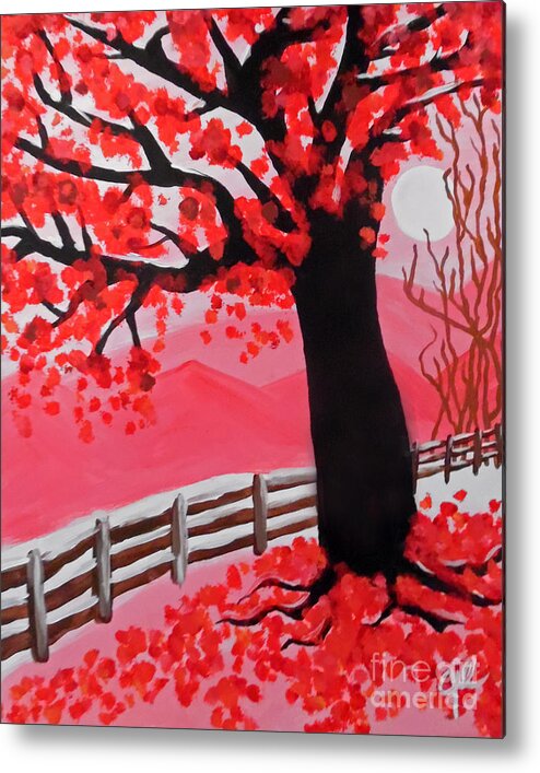 Fall Autumn Metal Print featuring the painting Autumn Red by Jilian Cramb - AMothersFineArt