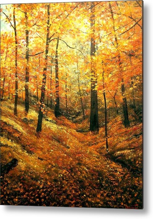 A Painting A Day Metal Print featuring the painting Autumns Hidden Sanctuary by Connie Tom