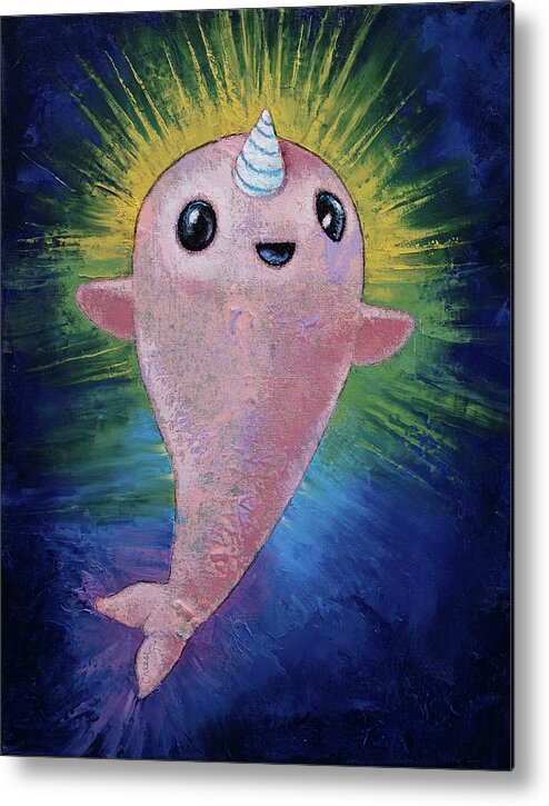 Kawaii Metal Print featuring the painting Baby Narwhal by Michael Creese