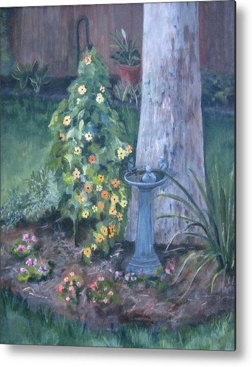 Everything In Bloom In Summertime Metal Print featuring the painting Backyard by Paula Pagliughi