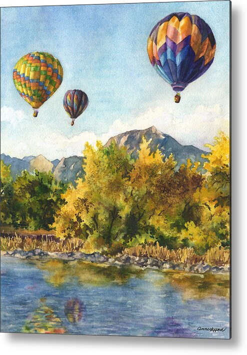 Hot Air Balloons Painting Metal Print featuring the painting Balloons at Twin Lakes by Anne Gifford