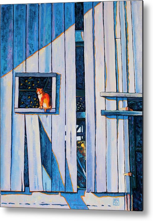 Stacey Neumiller Metal Print featuring the painting Barn Cat by Stacey Neumiller