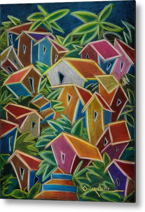 Landscape Metal Print featuring the painting Barrio Lindo by Oscar Ortiz