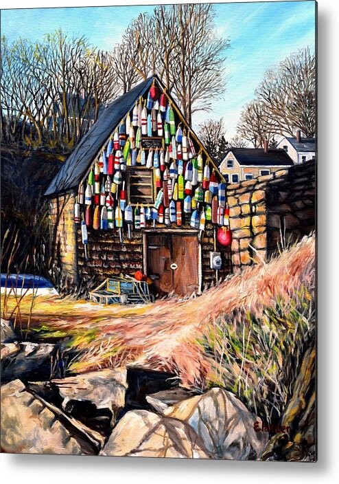 Gloucester Metal Print featuring the painting Bay View Fishing Shack Gloucester MA by Eileen Patten Oliver