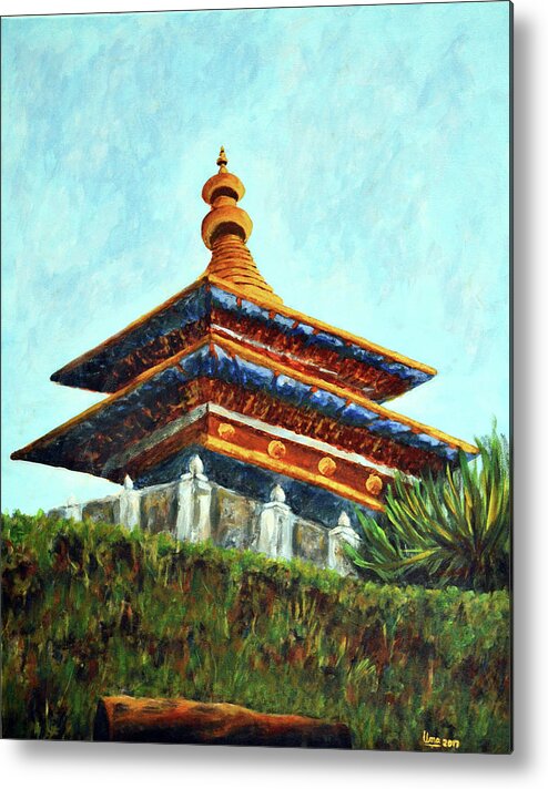 Bhutan Series Metal Print featuring the painting Bhutan series - Architecture by Uma Krishnamoorthy