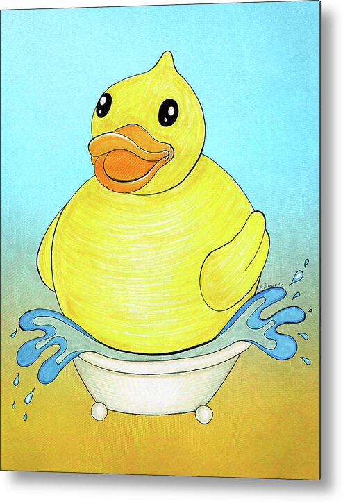 Big Duck Metal Print featuring the drawing Big Happy Rubber Duck by Shawna Rowe