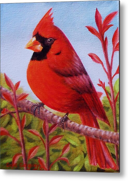 A Red Bird In A Tree Metal Print featuring the painting Big Red by Gene Gregory