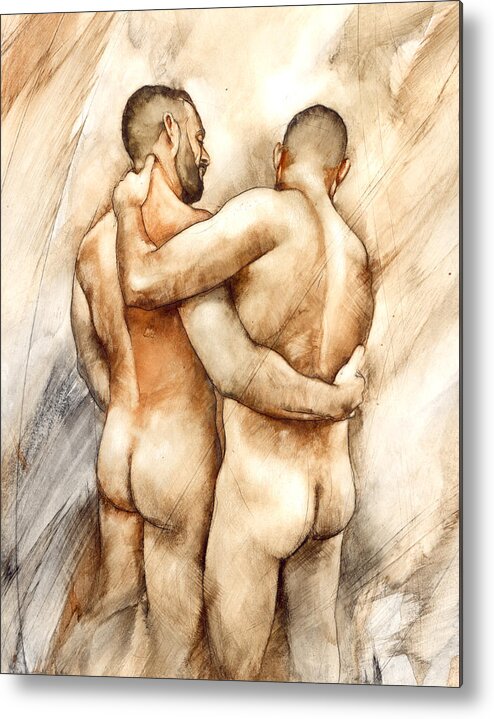 Male Nude Metal Print featuring the painting Bill and Mark by Chris Lopez