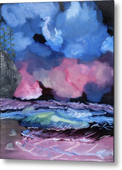  Cumulus Clouds Metal Print featuring the painting Billowy Clouds Afloat by Meryl Goudey