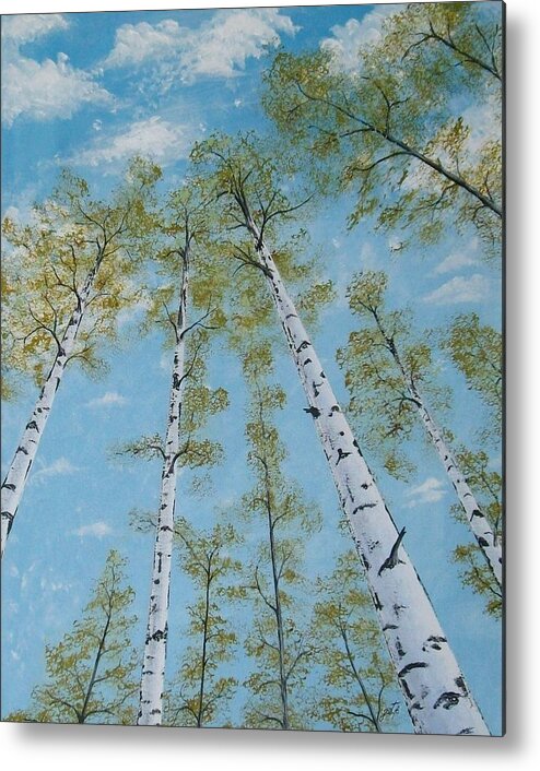 Original Birch Trees Acrylic Metal Print featuring the painting Birch Trees and Sky by Georgeta Blanaru