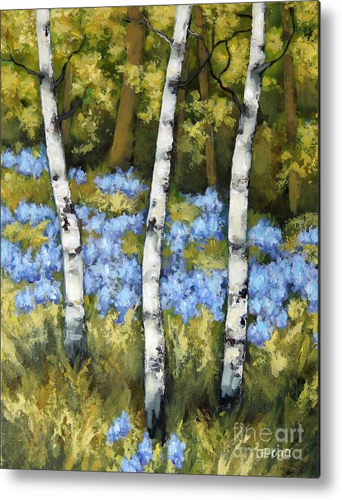 Birch Metal Print featuring the painting Birches and bluebells by Inese Poga